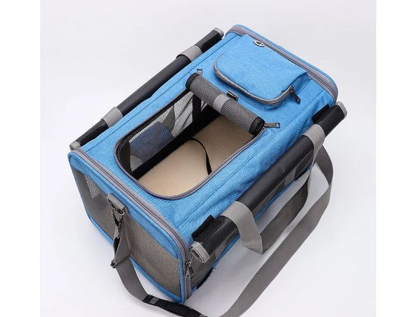 Pet Rolling Carrier with Detachable Wheels Mesh Window Travel Rolling Carrier for Small & Medium Dogs/Cats Foldable Pet Carrier
