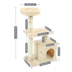 Cat Tree Luxury Cat Towers with Double Condos Spacious Perch Cat Hammock Fully Wrapped Scratching Sisal Post and Dangling Balls