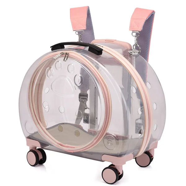 High quality travel products transparent pet dog cat backpack carrier bag with wheels pet trolley