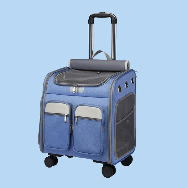 Pet Carrier Traveling Backpack Large Transport for Cat Small Dog Rolling Wheels Collapsible Mute Stroller Multi-Pockets Cart