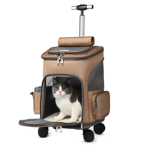 Outdoor Large Capacity Portable Pet Bag Backpacks Foldable Universal Wheel Trolley Case Dog Bag Breathable Pet Travel Backpack