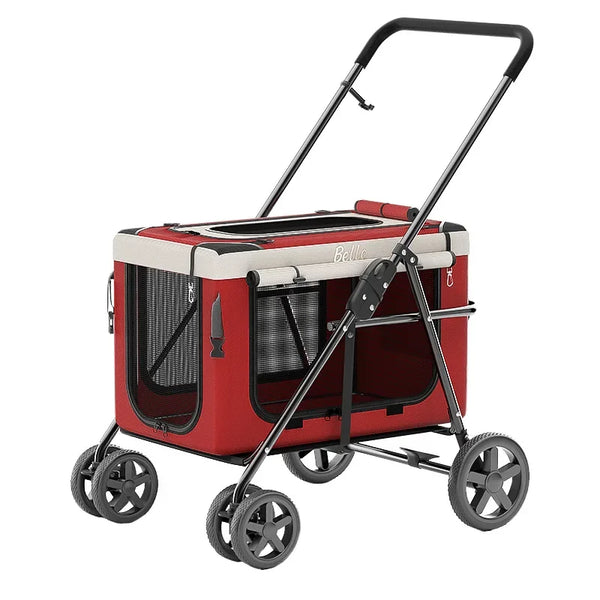 Pet Stroller breathable Mesh surface dog cat trolley stroller outdoor car folding bag with wheels Detachable dog stroller cart