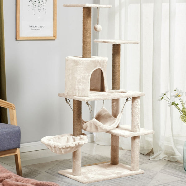Multi-layer Cat Tree Tower With Cozy Perches Stable Cat Climbing Frame Cat Scratch Posts Toys Fully Cover Plush Cloth Cat House