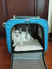 Pet Rolling Carrier with Detachable Wheels Mesh Window Travel Rolling Carrier for Small & Medium Dogs/Cats Foldable Pet Carrier