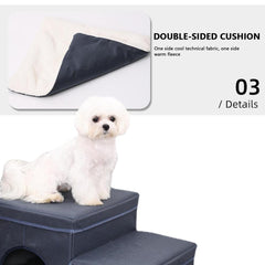 Dog Stair 3 Step Non Slip Dog Ladder Portable Foldable Easily Washable Dog Stair With Pet Toy Storage Box For Small Pets