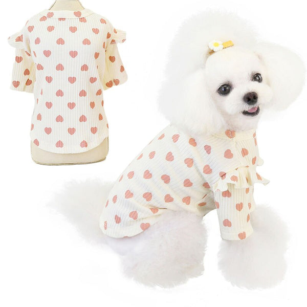 Pink Beige Gray Cotton Pet Clothes Warm Hoodies Tshirt Heart Pattern O-neck Lace Short Sleeve Sweater Sweatshirt For Small Dogs