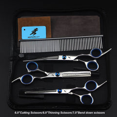 7.0inch blue  pet grooming scissors set straight cut teeth cut fish bone scissors