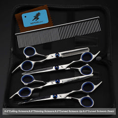 7.0inch blue  pet grooming scissors set straight cut teeth cut fish bone scissors