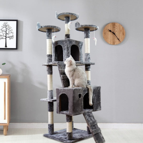 170cm Multi-level Cat Tree House Wooden Cat Tower For Cats With Cozy Perches Stable Cat Climbing Frame Cat Scratch Board Toys