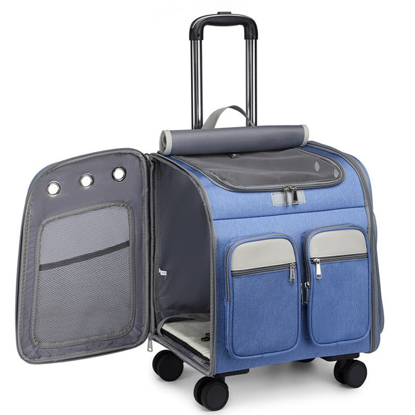 Pet Carrier Traveling Backpack Large Transport for Cat Small Dog Rolling Wheels Collapsible Mute Stroller Multi-Pockets Cart