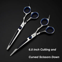 7.0inch blue  pet grooming scissors set straight cut teeth cut fish bone scissors