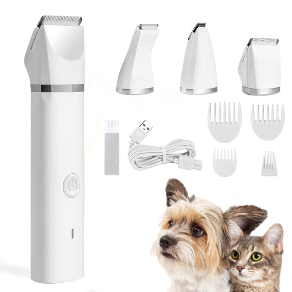 Mewoofun 4 in 1 Pet Electric Hair Clipper with 4 Blades Grooming Trimmer Nail Grinder Professional Recharge Haircut For Dogs Cat