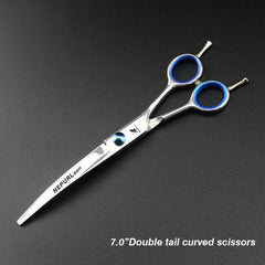 7.0inch blue  pet grooming scissors set straight cut teeth cut fish bone scissors