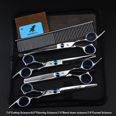 7.0inch blue  pet grooming scissors set straight cut teeth cut fish bone scissors