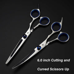 7.0inch blue  pet grooming scissors set straight cut teeth cut fish bone scissors