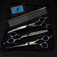 7.0inch blue  pet grooming scissors set straight cut teeth cut fish bone scissors