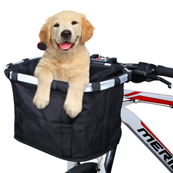 Bicycle Front Basket Bike Small Pet Dog Carry Pouch 2in1 Detachable MTB Handlebar Tube Hanging Basket Fold Baggage Bag 5KG Load
