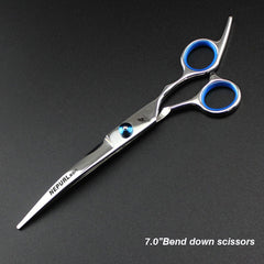 7.0inch blue  pet grooming scissors set straight cut teeth cut fish bone scissors