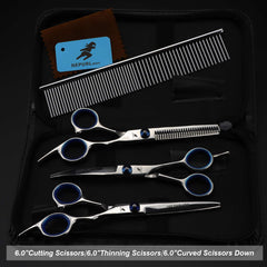 7.0inch blue  pet grooming scissors set straight cut teeth cut fish bone scissors