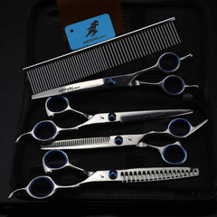 7.0inch blue  pet grooming scissors set straight cut teeth cut fish bone scissors